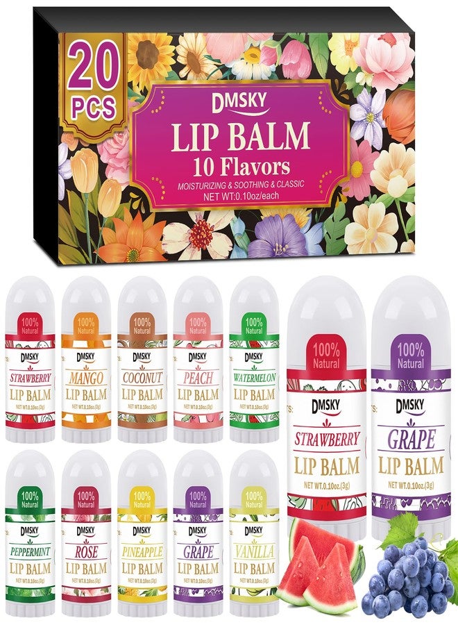 DMSKY 20 Pack Mini Lip Balm, Natural Lip Balm Bulk with Vitamin E and Coconut Oil, Moisturizing Lip Balms for Dry Cracked lips - 10 Flavors - Image 1